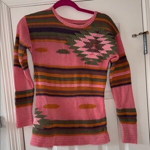Colorful Coral Striped Women's Sweater’s with geometric shapes